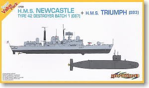 British Navy Type 42 Destroyer D87 Newcastle + Trafalgar Class Nuclear Submarine 93 Triumph