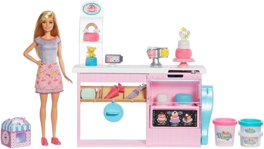 Barbie La Pasticceria Playset con Bambola Bionda, Isola per Cucinare, Forno e Accessori