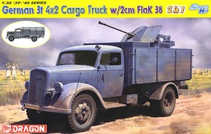 WW.II German 3t 4x2 Cargo Truck / 20mm Anti-Aircraft Cannon Flak38-Mounted (2 in 1 Kit)