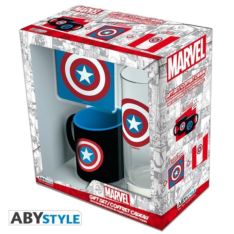 MARVEL - Pck Glass 29cl + Coaster + Mini Mug "Captain America"