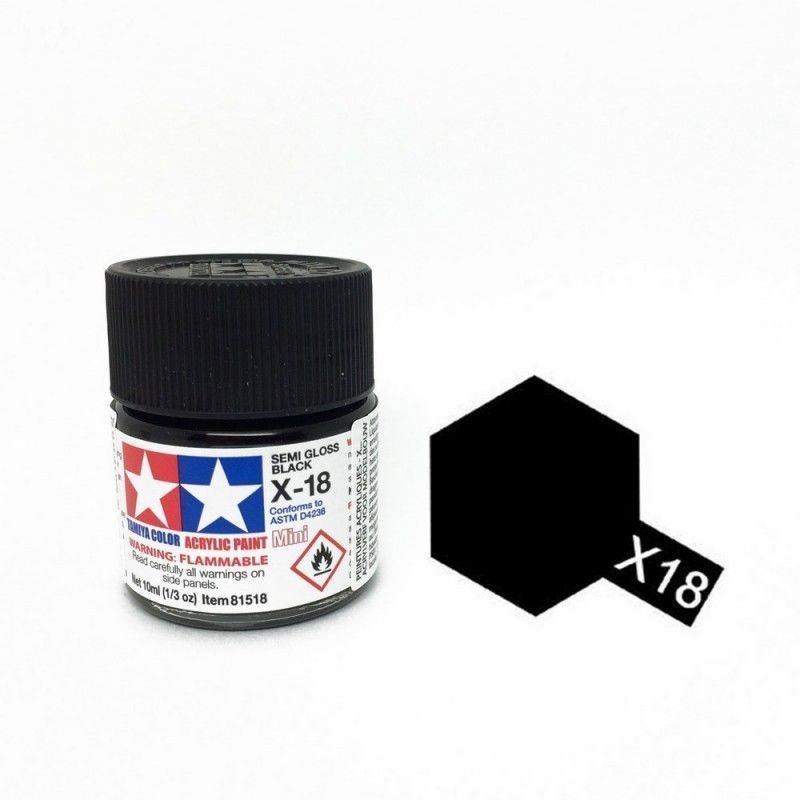 X-18 Semi Gloss Black. Tamiya Color Acrylic Paint (Gloss) – Colori lucidi  