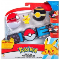 Pokemon Clip N Go Cintura Set Pikachu & Pokeball – Include 1 Personaggi da 5 cm, 1 Cintura e 2 Palline da Poker