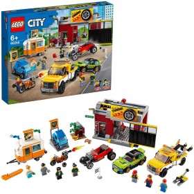 Lego 60258 – Autofficina Set da Costruzione con il Carro Attrezzi, una Hot Rod, una Roulotte e una Motocicletta 